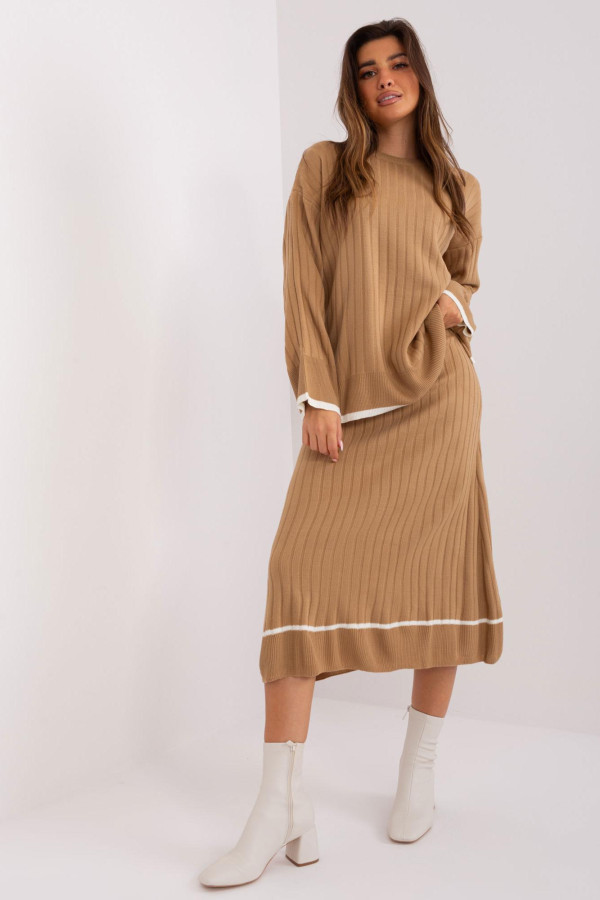 2-dielna svetrová súprava sukne a svetra model 21028 farba camel