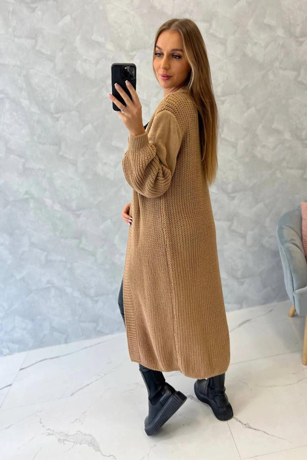 Kardigánový úpletový sveter model 2019-2 farba camel