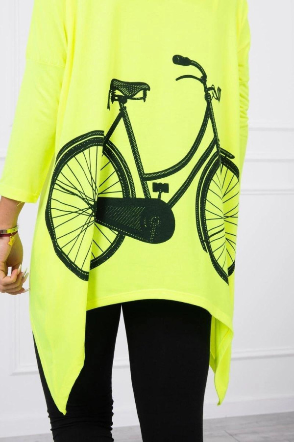 Mikina s potlačou bicykla na chrbte model 9139 neónovo žltá