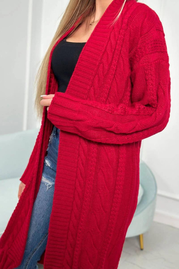 Kardigánový sveter s vrkočovým vzorom model SW1 červený