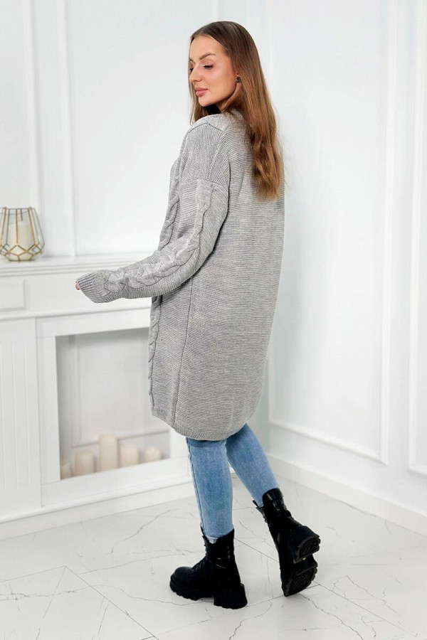 Kardigánový sveter s vrkočovým vzorom model 2021-5 šedý