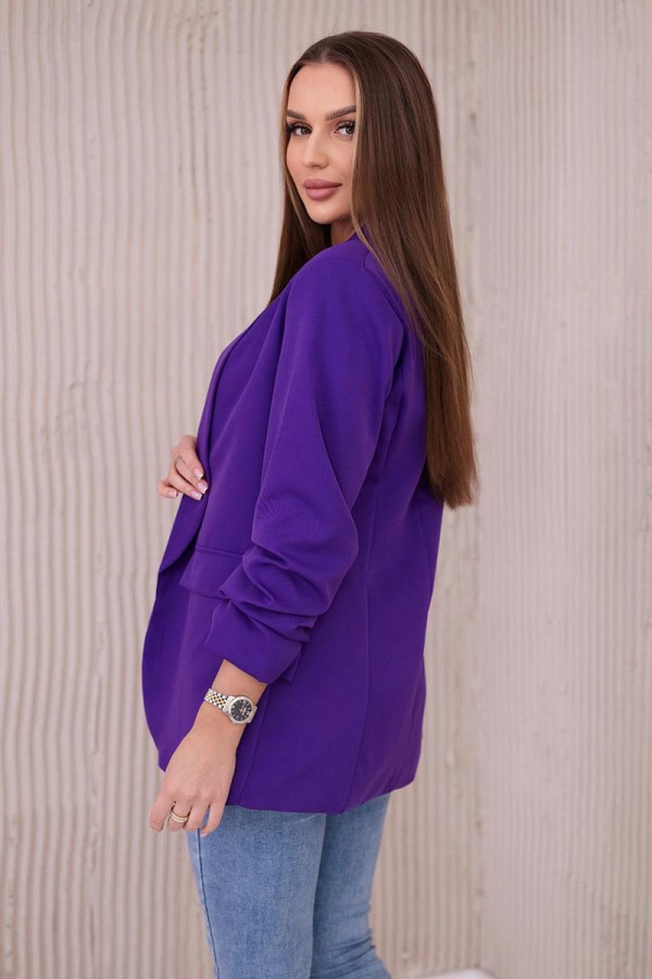 Elegantné sako s nariasenými rukávmi model 9709 tmavé fialové