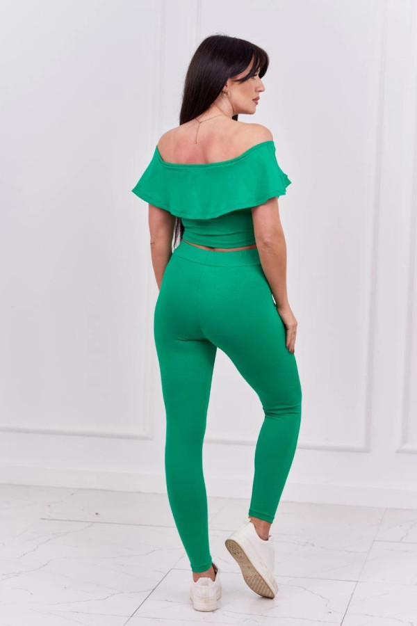 Komplet nohavice + top s volánmi zelený