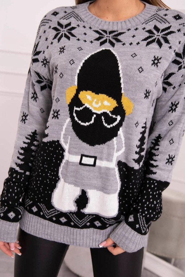 Vianočný sveter s Mikulášom model 2021-23 šedý