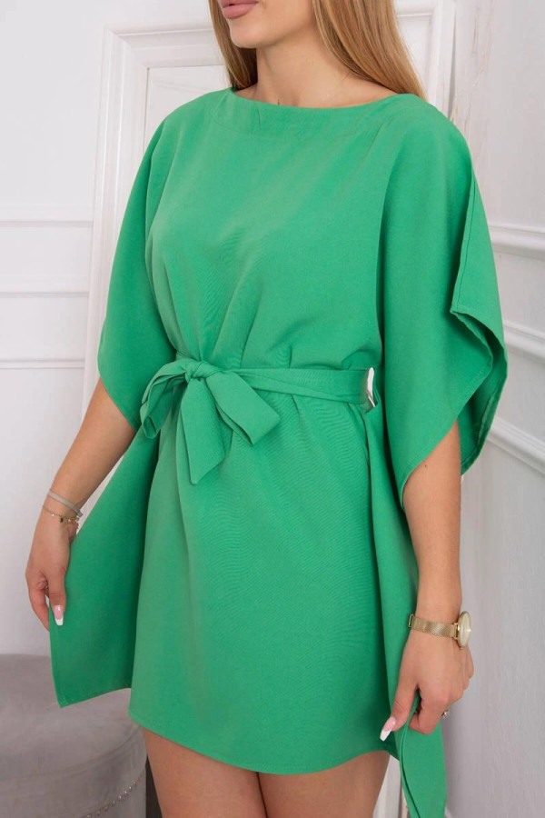 Oversize šaty s netopierími rukávmi a viazankou v páse zelené