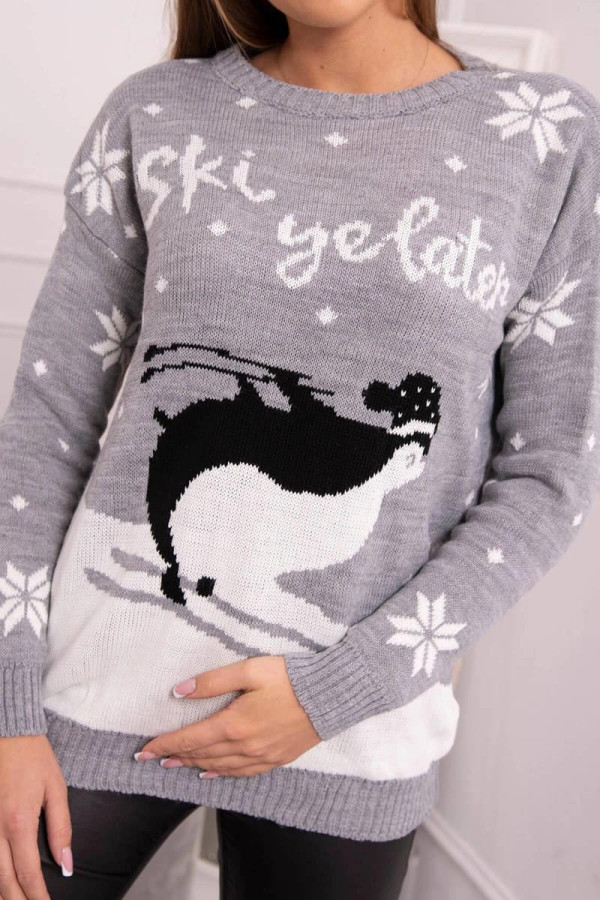 Vianočný sveter s tučniakom model 2021-21 šedý