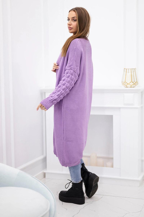 Dlhý kardigánový sveter s netopierími rukávmi model 2020-9 farba lila