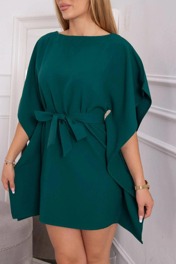 Oversize šaty s netopierími rukávmi a viazankou v páse tmavé zelené
