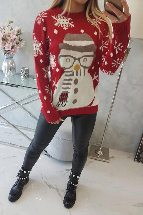 Vianočný sveter so snehuliakom model 2021-16 červený