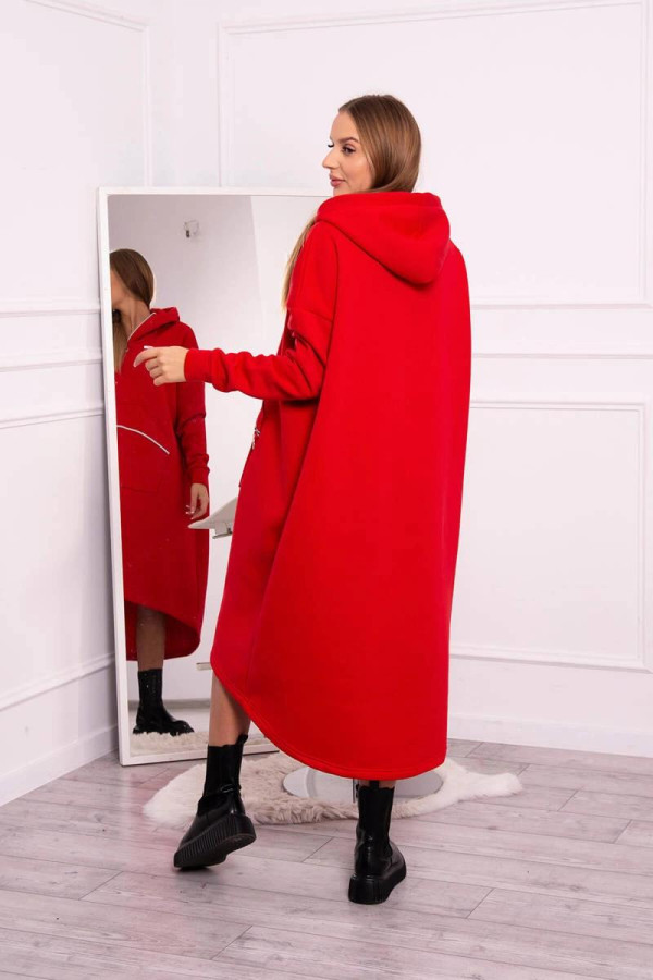Zateplené mikinové šaty s ozdobným zipsom vpredu model 9386 červené