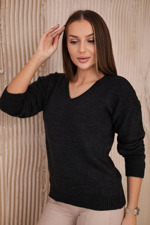 Klasický sveter s véčkovým výstrihom model 2020-15 grafitový