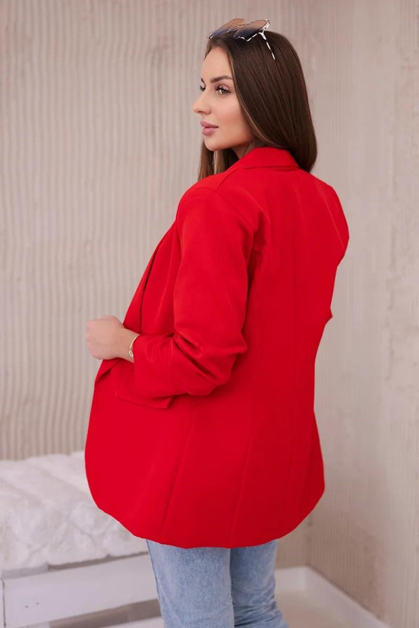 Elegantné sako s nariasenými rukávmi model 9709 červené