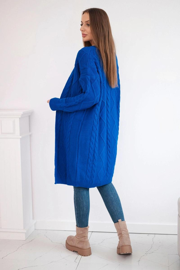 Kardigánový sveter s elegantným vzorom model 2021-7 farba kráľovská modrá