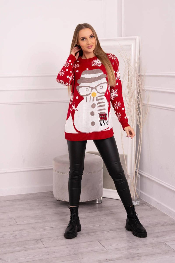 Vianočný sveter so snehuliakom model 2021-16 červený
