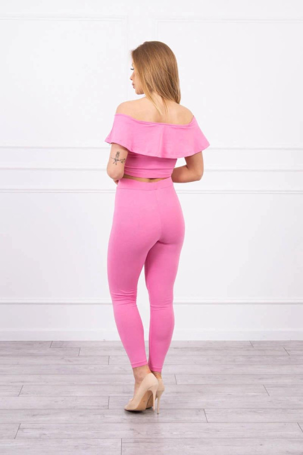 Komplet nohavice + top s volánmi jasný ružový