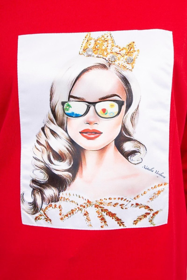 Tričko s 3D grafikou dievčaťa v okuliaroch červené