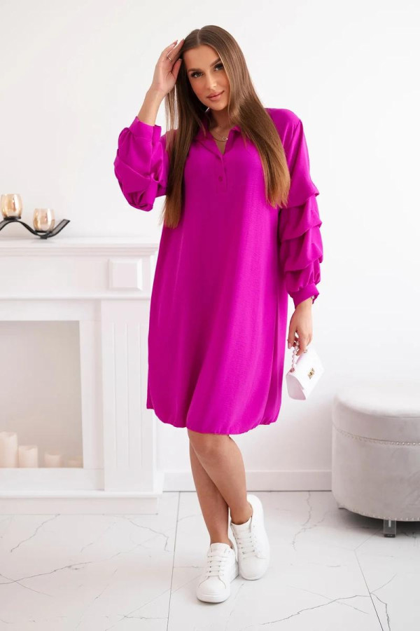 Oversize šaty s nariasenými rukávmi model IT-24 fialové