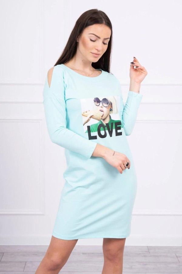 Šaty s grafikou a nápisom Love model 66857 mentolové