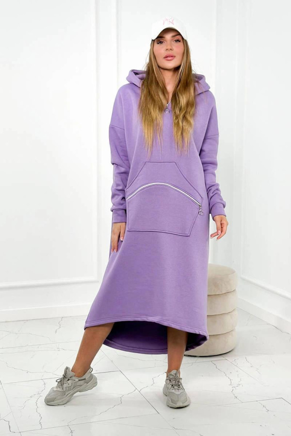 Zateplené mikinové šaty s ozdobným zipsom vpredu model 9386 farba lila