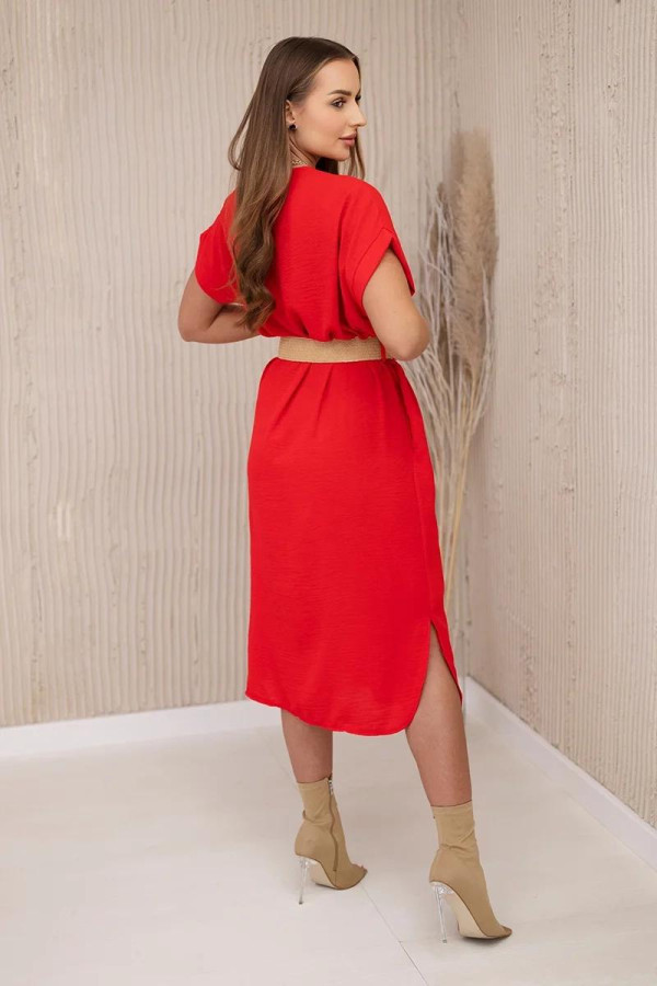 Midi šaty s ozdobným opaskom model 5904 červené