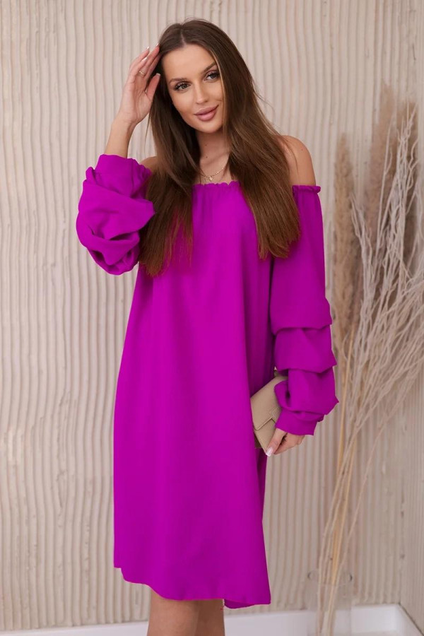 Šaty Hispánka s nariasenými rukávmi model IT-19 fialové
