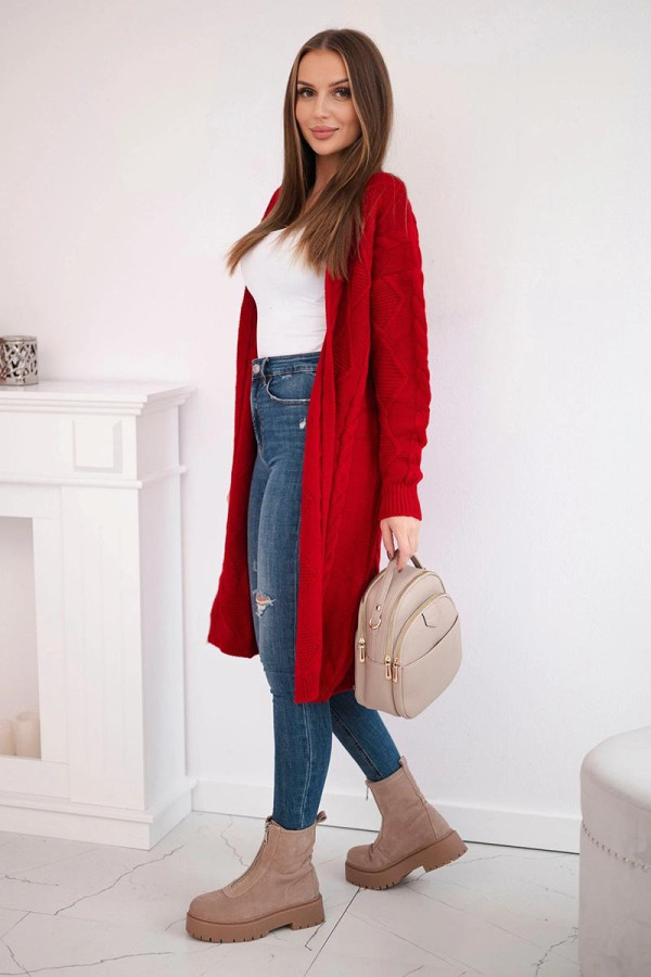 Kardigánový sveter s elegantným vzorom model 2021-7 červený
