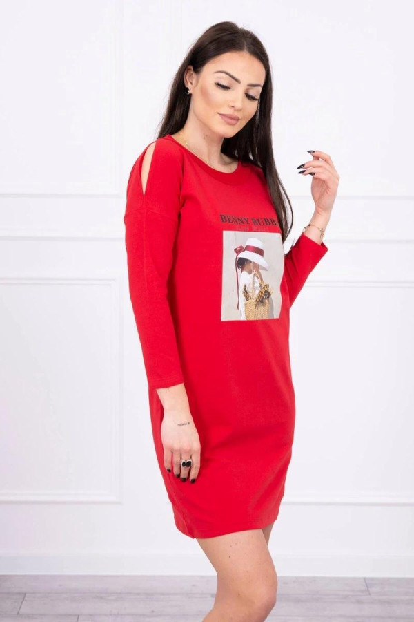 Šaty s grafikou ženy s košíkom model 66858 červené