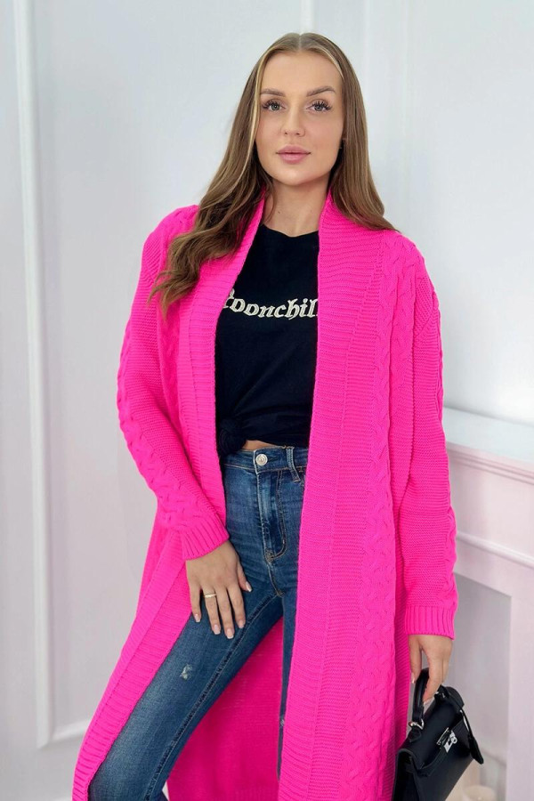 Kardigánový úpletový sveter model 2019-1 neónovo ružový