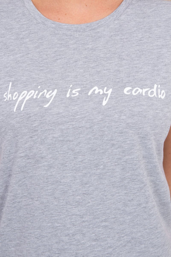 Tričko s nápisom Shopping is my cardio šedé