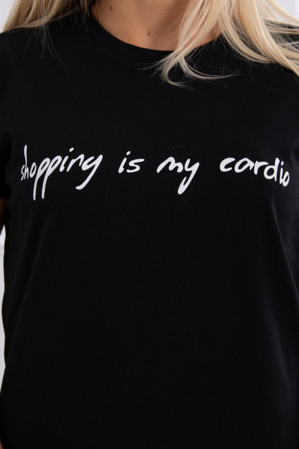 Tričko s nápisom Shopping is my cardio čierne