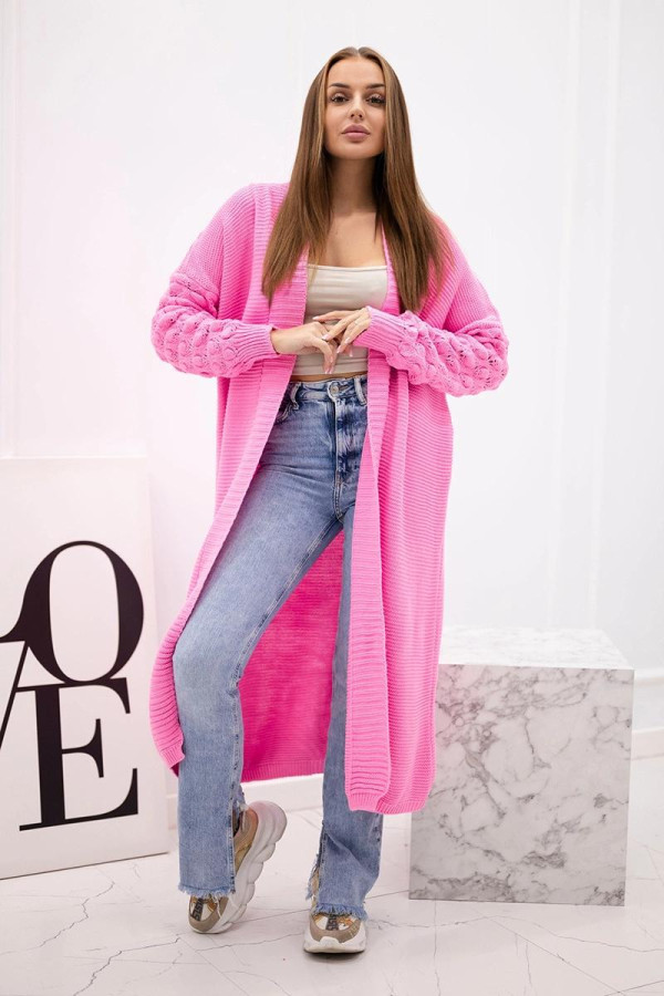 Dlhý kardigánový sveter s netopierími rukávmi model 2020-9 jasný ružový