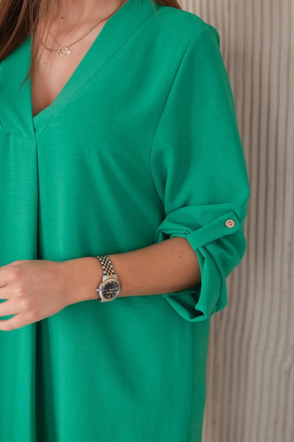 Voľné midi šaty s véčkovým výstrihom model 88536 zelené