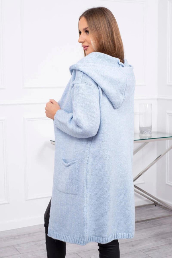 Kardigánový sveter s kapucňou a vreckami model 2020-10 svetlomodrý