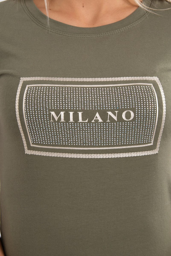 Tričko Milano so zirkónmi farba khaki