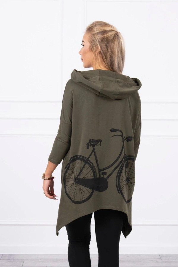 Mikina s potlačou bicykla na chrbte model 9139 farba khaki