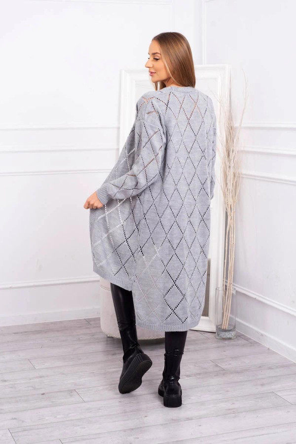 Kardigánový sveter s perforovaným vzorom model 2020-4 šedý