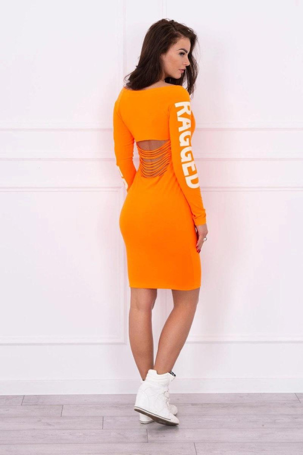 Šaty s nápisom RAGGED na rukáve a odhaleným driekom neónovo oranžové