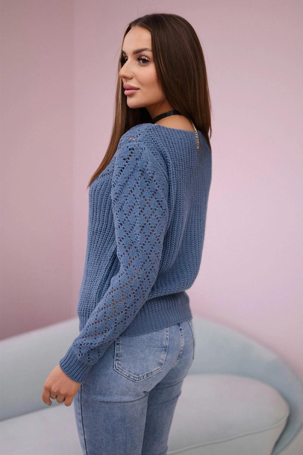 Úpletový sveter s kosoštvorcovým vzorom model 2019-39 farba džínsová