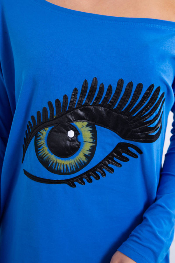 Blúzka s motívom oka a predlženou zadnou časťou model 9315 kráľovská modrá