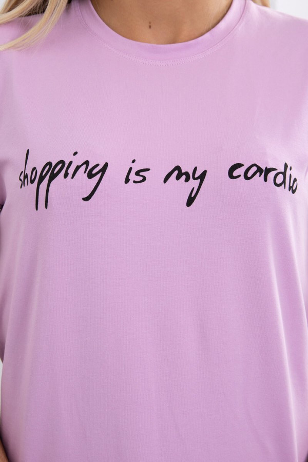 Tričko s nápisom Shopping is my cardio farba lila