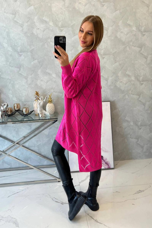 Kardigánový sveter s perforovaným vzorom model 2020-4 jasný ružový