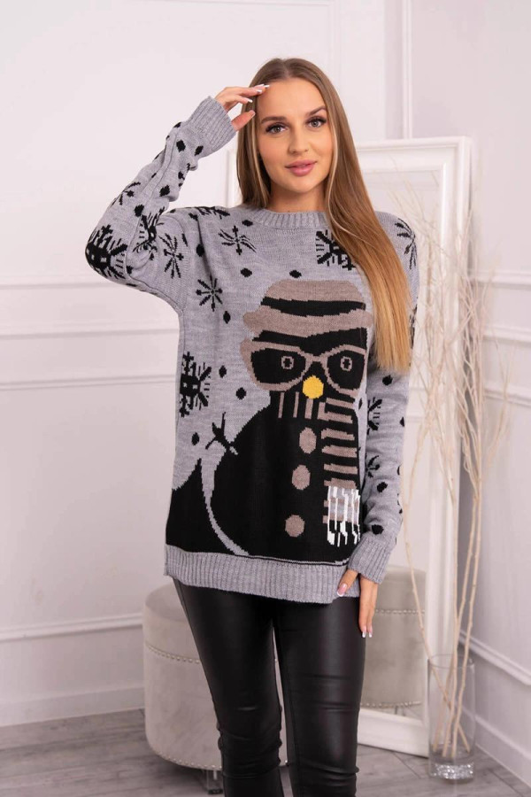 Vianočný sveter so snehuliakom model 2021-16 šedý