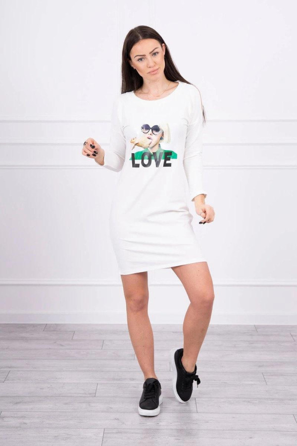Šaty s grafikou a nápisom Love model 66857 farba ecru