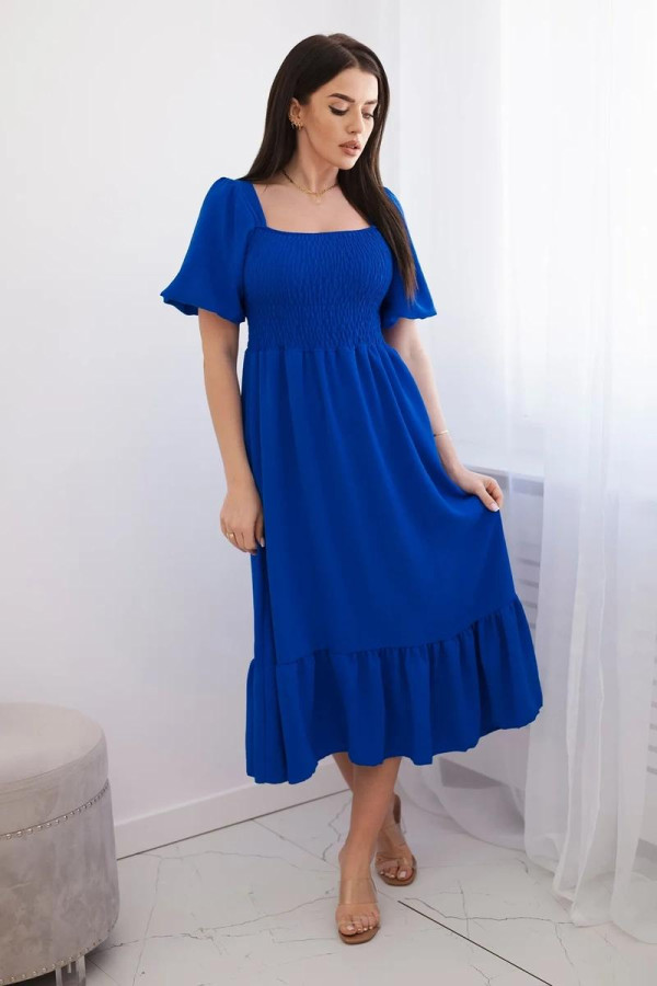 Šaty s plisovaným výstrihom model 5952 farba kráľovská modrá