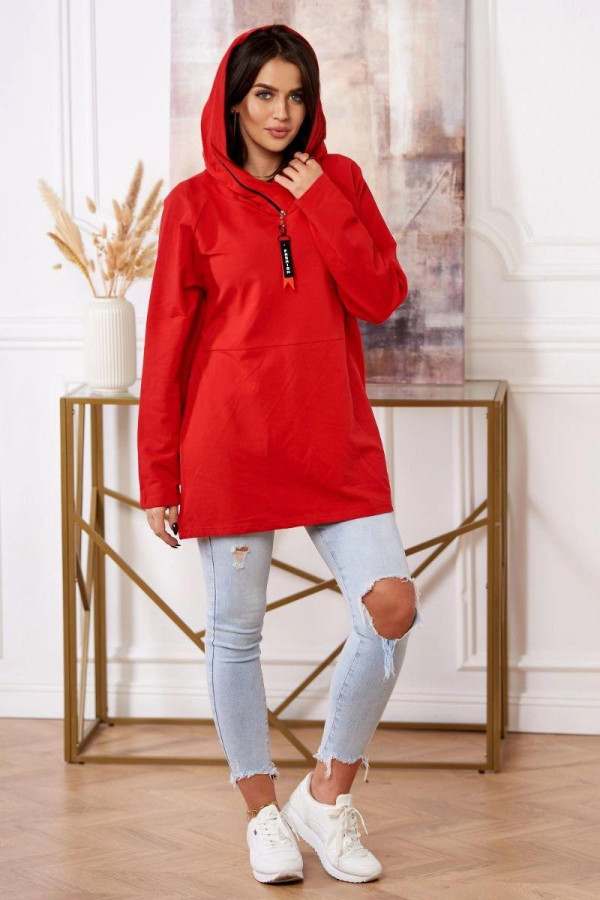 Oversize tunika so zipsom na kapucni model 0160 červená