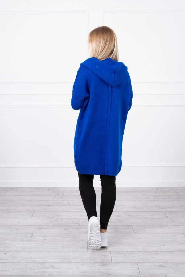 Kardigánový sveter s kapucňou a netopierími rukávmi model 2020-14 farba kráľovská modrá