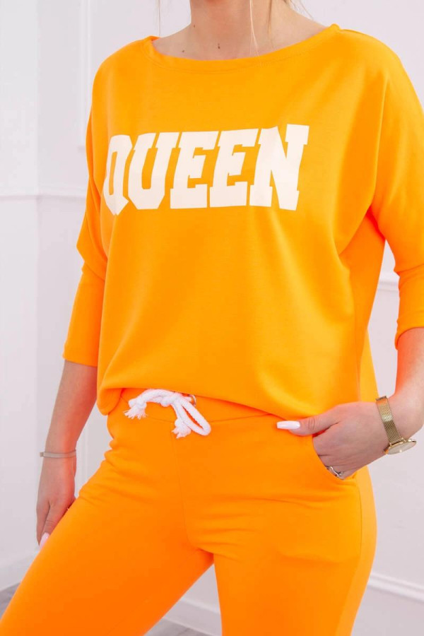 Tepláková súprava s nápisom Queen model 66977 neónovo oranžová