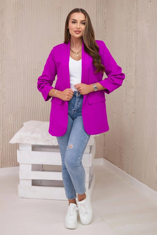 Elegantné sako s nariasenými rukávmi model 9709 fialové
