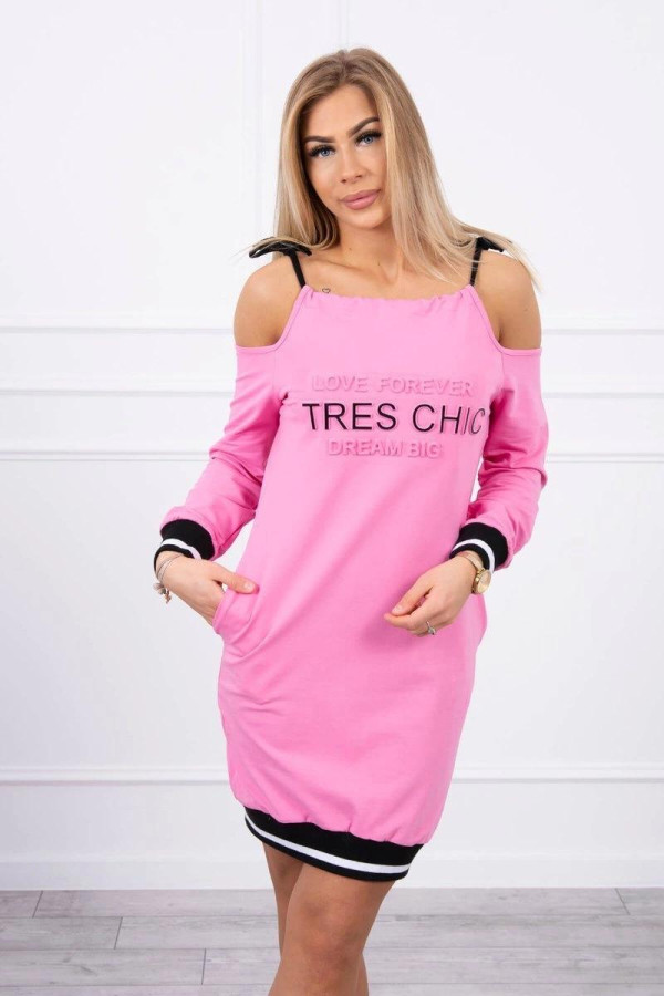 Šaty s nápisom Tres Chic jasné ružové
