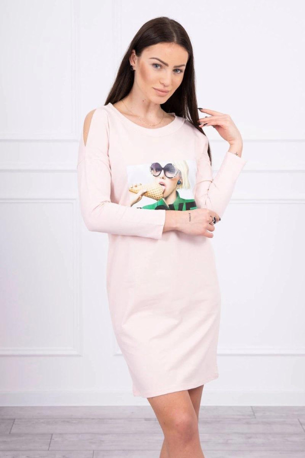 Šaty s grafikou a nápisom Love model 66857 pudrovo ružové
